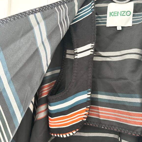 Kenzo RTW 2015 Black Orange White Serape Baja Stripe Wrap Cardigan Sweater Small - Picture 6 of 10